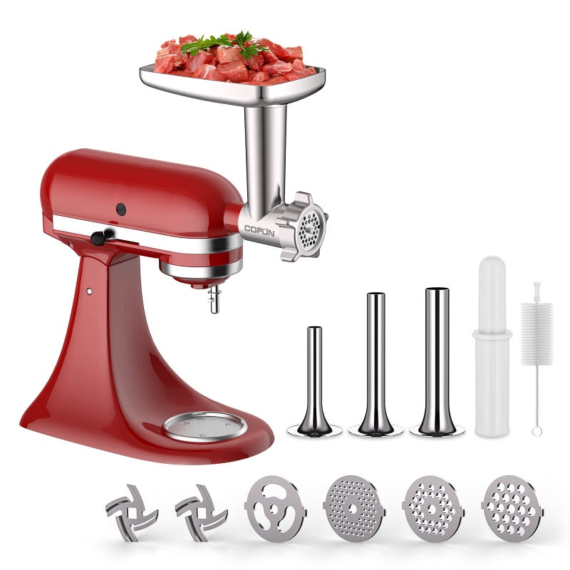 Cofun Metal Meat Grinder Attachment for KitchenAid Stand Mixers, Food Grinder Attachment Includes 4 Grinding Plates, 3 Sausage Stuffer Tubes, 2 Grinding Blades, Grinder and Sausage Stuffer by COFUN - Image 2